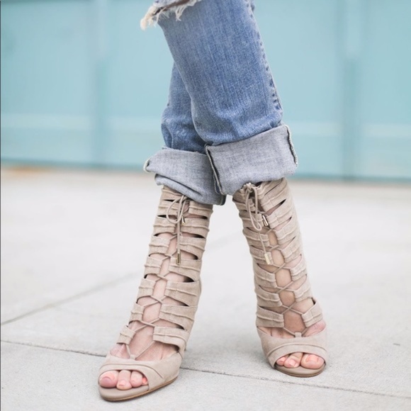 Joie Shoes - Joie Anja Suede open toe Lace Up Tan Booties Sz 8